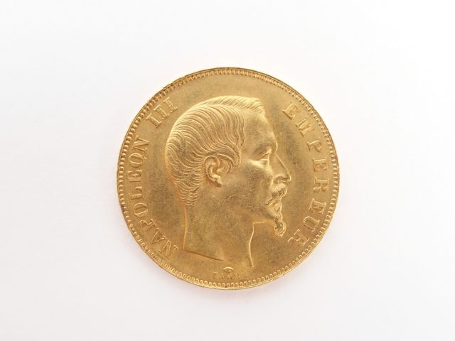 Pièce de 50 Francs or, Napoléon III tête nue, 1857-A. Poids: 16,2gr