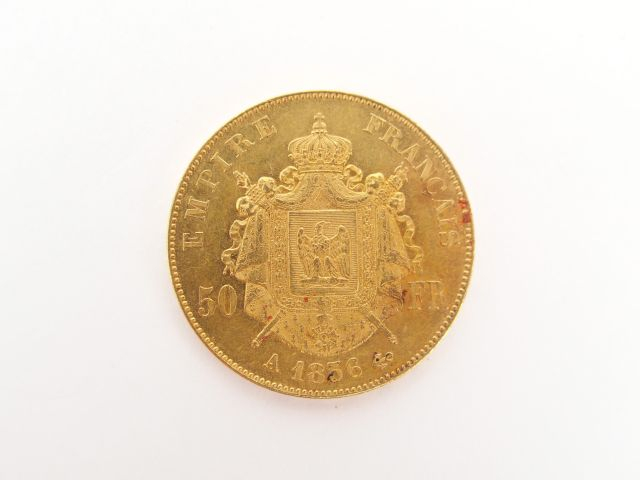 Pièce de 50 Francs or, Napoléon III tête nue, 1856-A. Poids:16,1gr