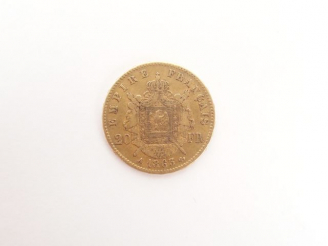 Vente aux enchères Pièce de 20 Francs or, Napoléon III tête laurée, 1863-A. Poids: 6,4gr