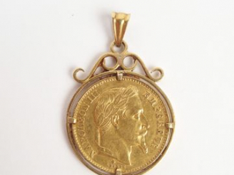 Vente aux enchères Pièce de 20 Francs or, Napoléon III tête laurée, 1869-B. Montée en pen