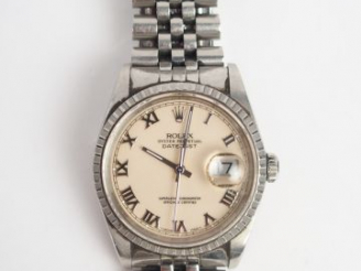 Vente aux enchères ROLEX. Montre d'homme acier, Oyster Perpetual Datejust, superlative ch