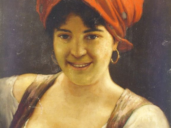 Ecole française fin XIXe/début XXème.  " Portrait de bohémienne ".  Hu