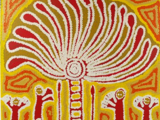 Vente aux enchères Mitjili NAPARRULA, " Composition abstraite aux personnages ". Huile su