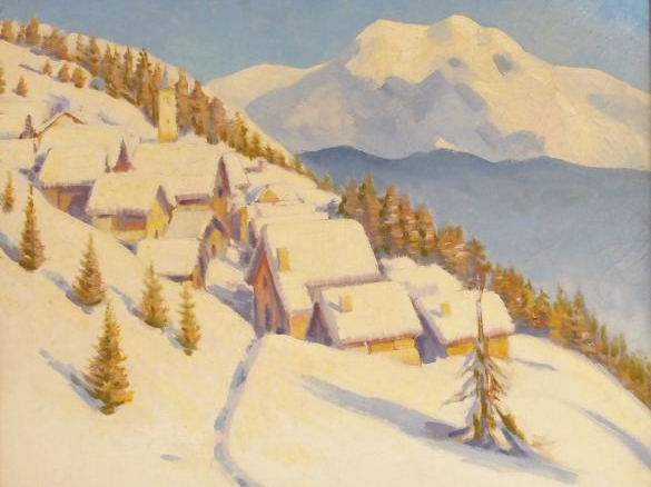 Julien MAITTEN, " Paysage de montagne ". Huile sur toile, signée en ba