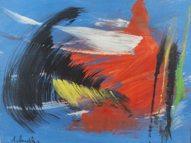 Gérard SCHNEIDER, " Composition abstraite ". Gouache, signée en bas à 