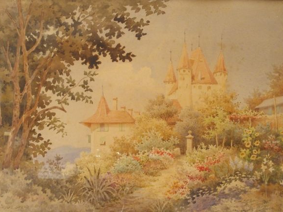 Claude SPERO, " Jardin fleuri ". Aquarelle signée en bas à gauche. 38 