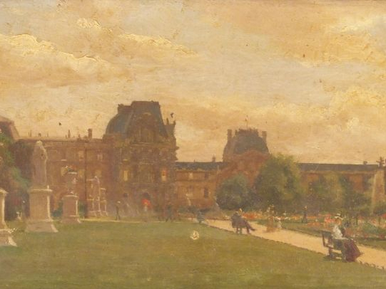 P. VIRY, " Le jardin des Tuileries ". Huile sur toile, signée en bas à