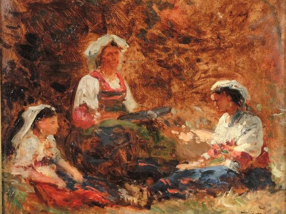 Félix ZIEM, " Paysannes italiennes ". Huile sur toile, signée en bas à