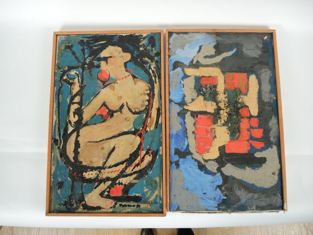 IBANEZ 'Eve' et 'Composition'. Deux huiles sur toile. L'une signée et 