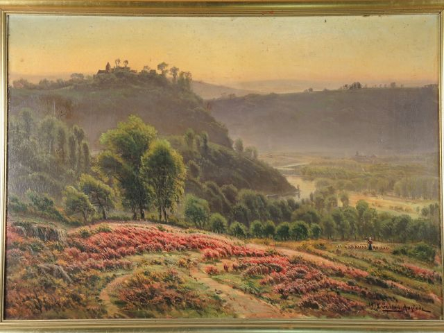 	Gaston ANGLADE, "Champs de bruyère". Huile sur toile, signée en bas à
