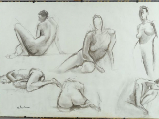 Vente aux enchères Raymond ESPINASSE. "Etude de nus".  Dessin. Signé en bas à droite.