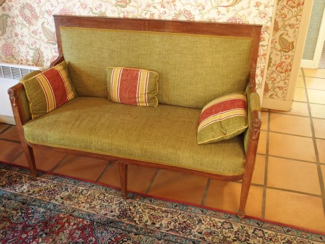 Banquette de style Directoire en merisier, pieds avant fuselés, pieds 