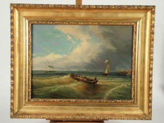 Vente aux enchères Ecole française XIXe. ‘Marine’. Paire d’huiles sur toile. 38 x 53 cm