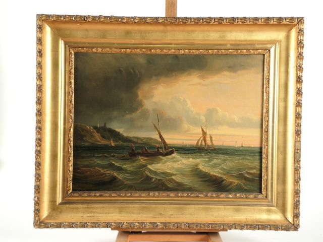 Ecole française XIXe. ‘Marine’. Paire d’huiles sur toile. 38 x 53 cm