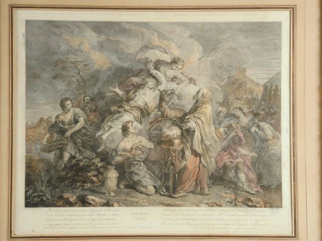 Gravure en couleurs XVIIIe d’après Lemoine 'Iphigénie'. 47 x 58 cm