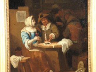 Vente aux enchères Ecole du Nord XVIIIe 'Scène d’auberge’. Huile sur toile. 47 x 37 cm