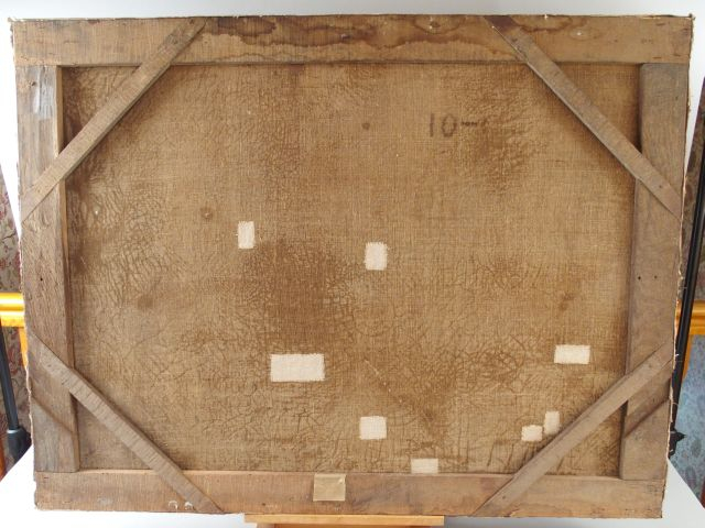 Ecole française XVIIIème, "Paysage lacustre animé". Huile sur toile. D