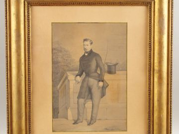 Ecole XIXème "Portrait d'homme en habit". Lavis, signé en bas à droite