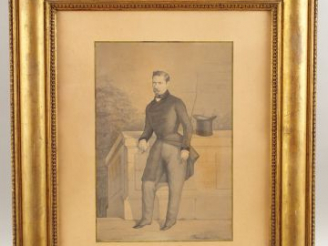 Vente aux enchères Ecole XIXème "Portrait d'homme en habit". Lavis, signé en bas à droite