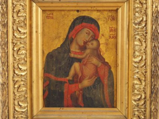 Vente aux enchères Ecole XIXème "Vierge à l'Enfant". Huile sur panneau de chêne. Dim. : 1