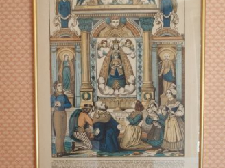 Vente aux enchères Encadrement "Vente de charité", gravure en couleurs "Le modèle honnête