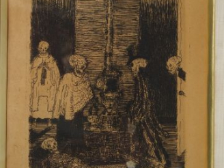 Vente aux enchères James Ensor (1860-1949) 'Squelettes voulant se chauffer'. 1895. Eau-fo