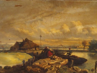 Vente aux enchères Jules Dupré (1811-1889) 'Paysage animé'. Huile sur toile, monogrammée 