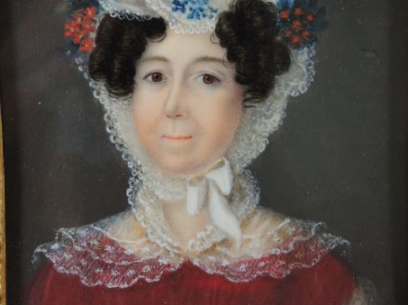 Miniature XIXème « Portrait de la Marquise de Lespinay ». 8,5 x 8 cm