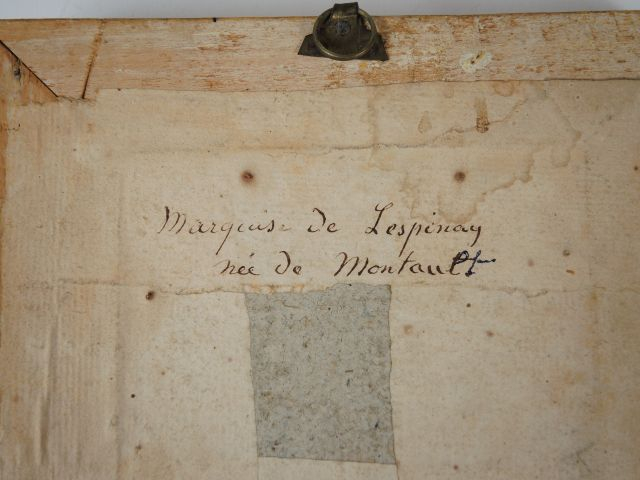 Miniature XIXème « Portrait de la Marquise de Lespinay ». 8,5 x 8 cm