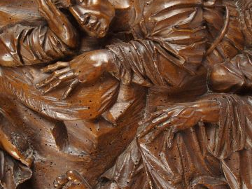 Bas relief XVe - XVIe en noyer sculpté « Le Christ au jardin des olivi