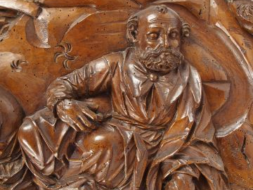 Bas relief XVe - XVIe en noyer sculpté « Le Christ au jardin des olivi