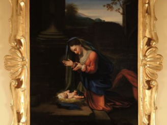 Vente aux enchères Ecole florentine du XIXe 'La Vierge adorant l’Enfant Jésus'. Huile sur