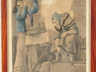 Vente aux enchères Carle VERNET. Paire de gravures en couleurs 'Il n'y a pas de feu sans 