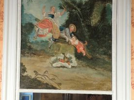 Vente aux enchères Trumeau fin XVIIIe à décor d’enfants jouant, encadrement laqué blanc, 