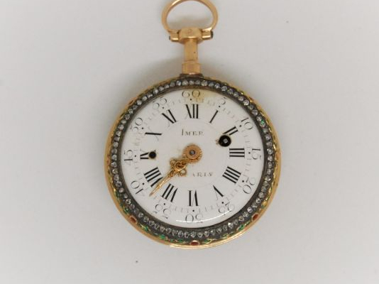 Montre de col Louis XVI en or, cadran et mécanisme signé Imer à Paris.