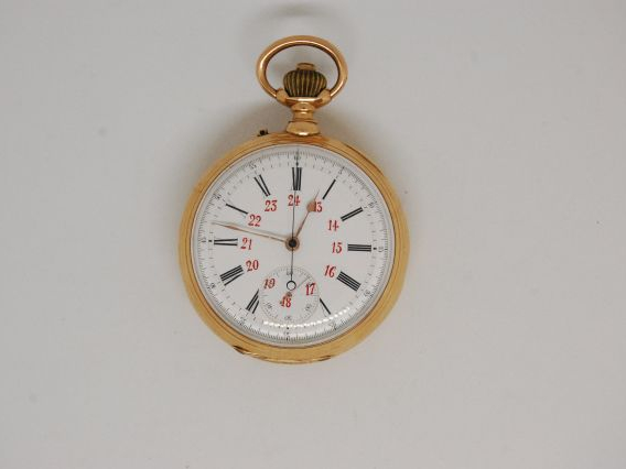 Montre de gousset chronographe en or. Signée Le Struxiano à Toulouse. 