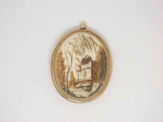 Médaillon Empire 'Portrait de jeune femme au diadème'. Miniature signé