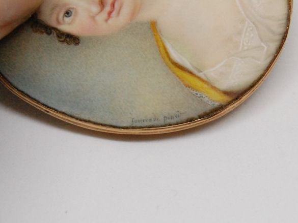 Médaillon Empire 'Portrait de jeune femme au diadème'. Miniature signé