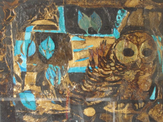 Vente aux enchères C. SCHMITT. "Le grand duc".  Technique mixte.  Dim. 44 x 59.5 cm