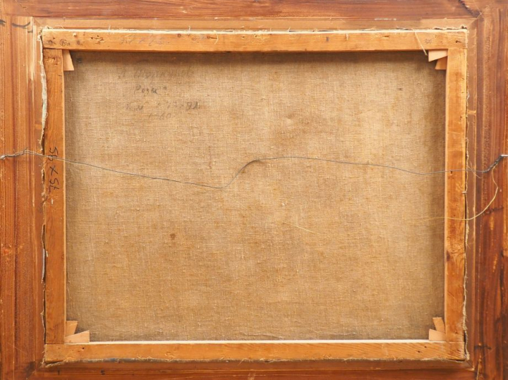 Ecole russe début XXème.  "Nature morte aux bouquets". Huile sur toile