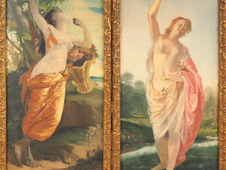 Vente aux enchères Ecole française vers 1900. "Allégories".  Paire d'huiles sur toile. Di