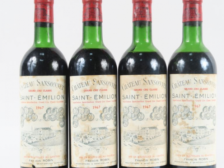 4 BOUTEILLES CHÂTEAU SANSONNET GCC ST EMILION - 1967 - 2 LB/1 HEP-MEP/