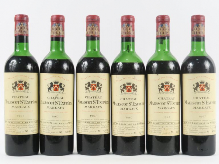6 BOUTEILLES MALESCOT ST EXUPERY GCC MARGAUX - 1967 - 2 HEP/2 MEP/2 BE