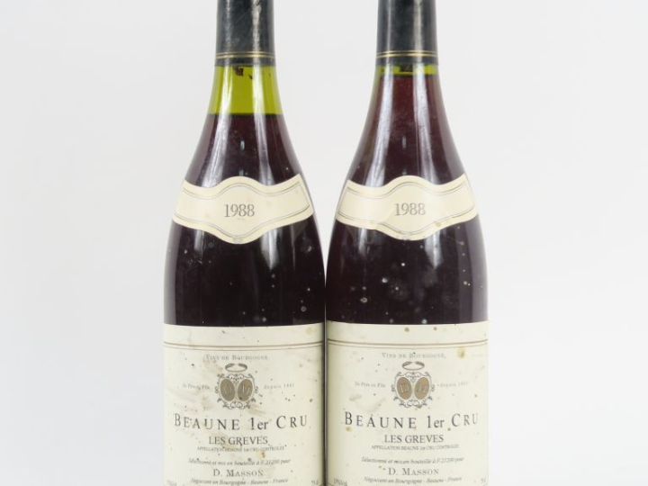 2 BOUTEILLES BEAUNE 1er CRU 'LES GREVES' D. MASSON - 1988