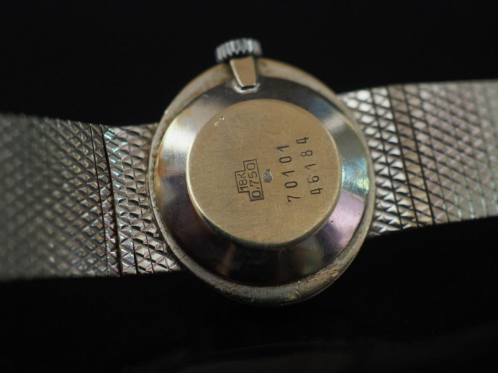 Montre de dame, bracelet et boitier en or blanc, cadran ovale serti d'