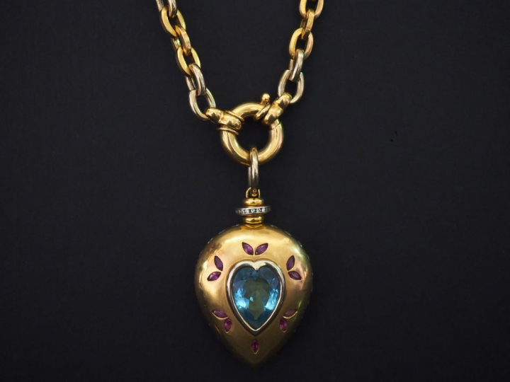 Collier articulé deux tons d'or à transformation, maillle forçat.  Lon