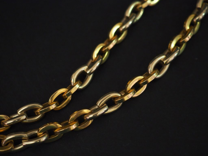 Collier articulé deux tons d'or à transformation, maillle forçat.  Lon