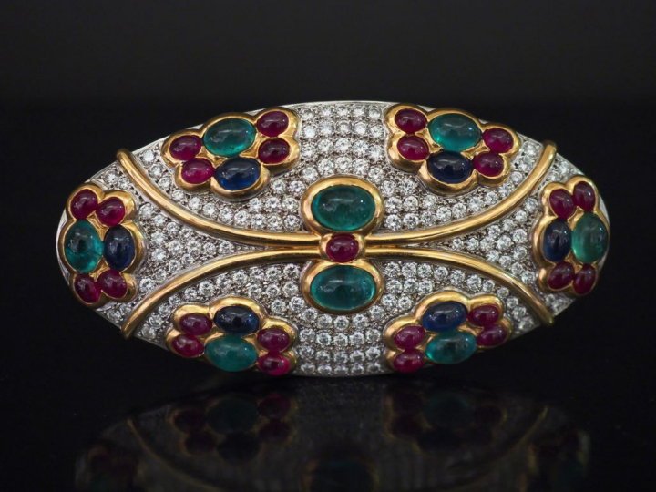 Barrette "Tutti frutti" pour cheveux deux tons d'or, sertie d''un pava