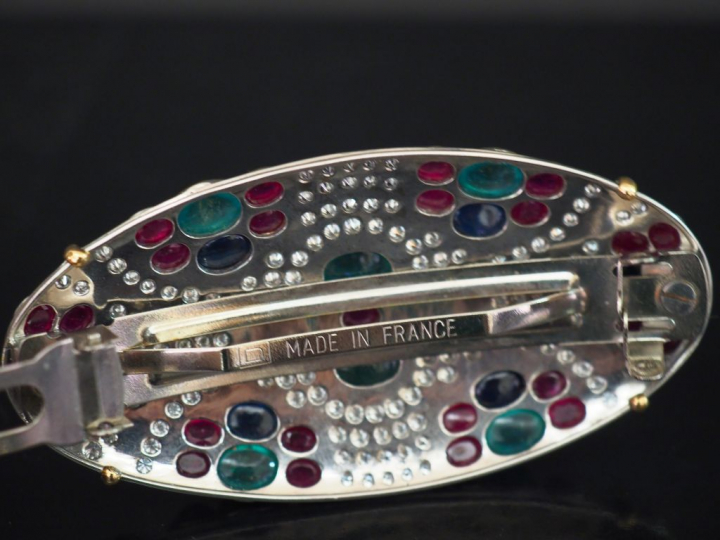 Barrette "Tutti frutti" pour cheveux deux tons d'or, sertie d''un pava