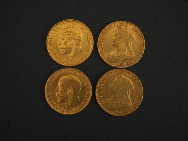 4 souverains or 1931, 1911, 1900, 1893 Poids : 31,80 g FRAIS ACHETEUR 